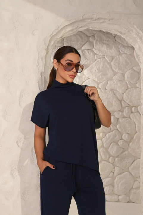 Conjunto Florence Moletinho Premium | Blusa Gola Alta + Calça Pantalona