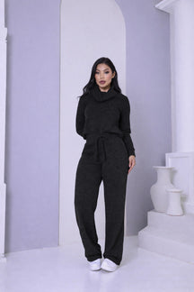 Conjunto Monique em Malha Tricot Rib Premium | Casaco Gola Alta + Calça Confort